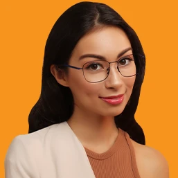 A model wearing women sunglasses in orange background